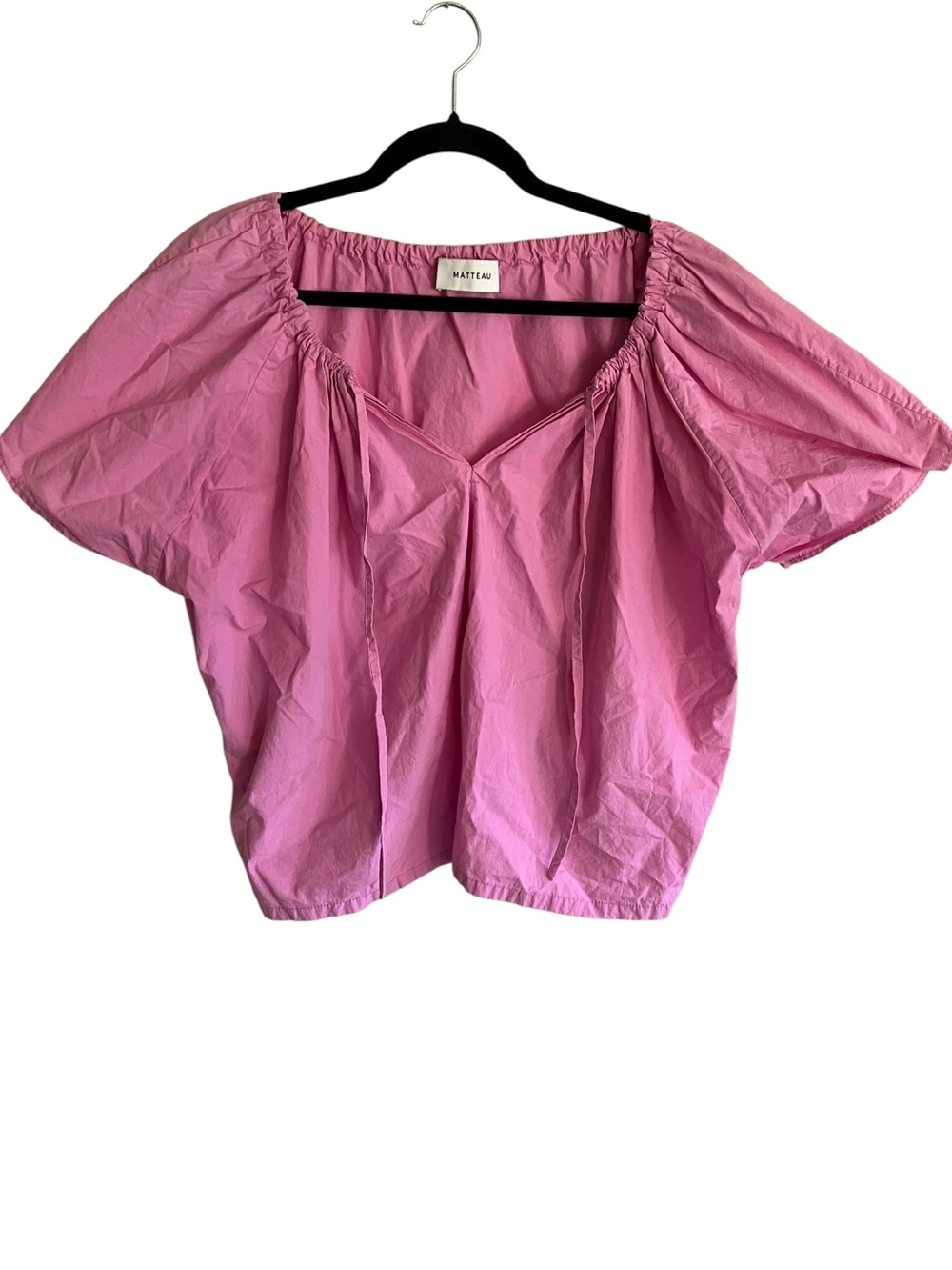 MATTEAU Boho Popover Blouse Pink Puff Sleeve Size 8 US 12‎ UK 40 EU